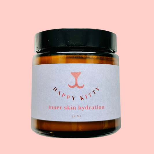 Happy Kitty Salve for moisturizing vagina and labia 90 ml in amber glass jar; contains hyaluronic acid for increased moisture absorption